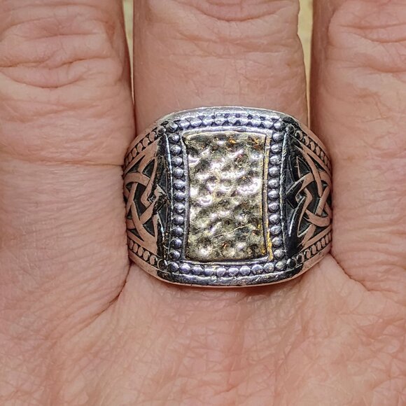 Sz 12 Keith Jack 10k Hammered Gold 925 Sterling Silver Celtic Knot Signet Ring - Picture 1 of 10